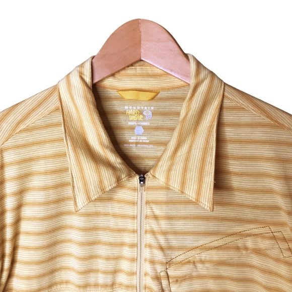 Mountain Hardwear 1/2 Zip Polo Pullover Yellow Stripes Performance Shirt Mens XL - Picture 3 of 13